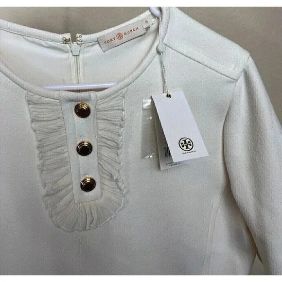 Tory Burch Crepe Ruffle Placket Dress in New Ivory Womens Size 10 NWT Formal - Picture 14 of 15